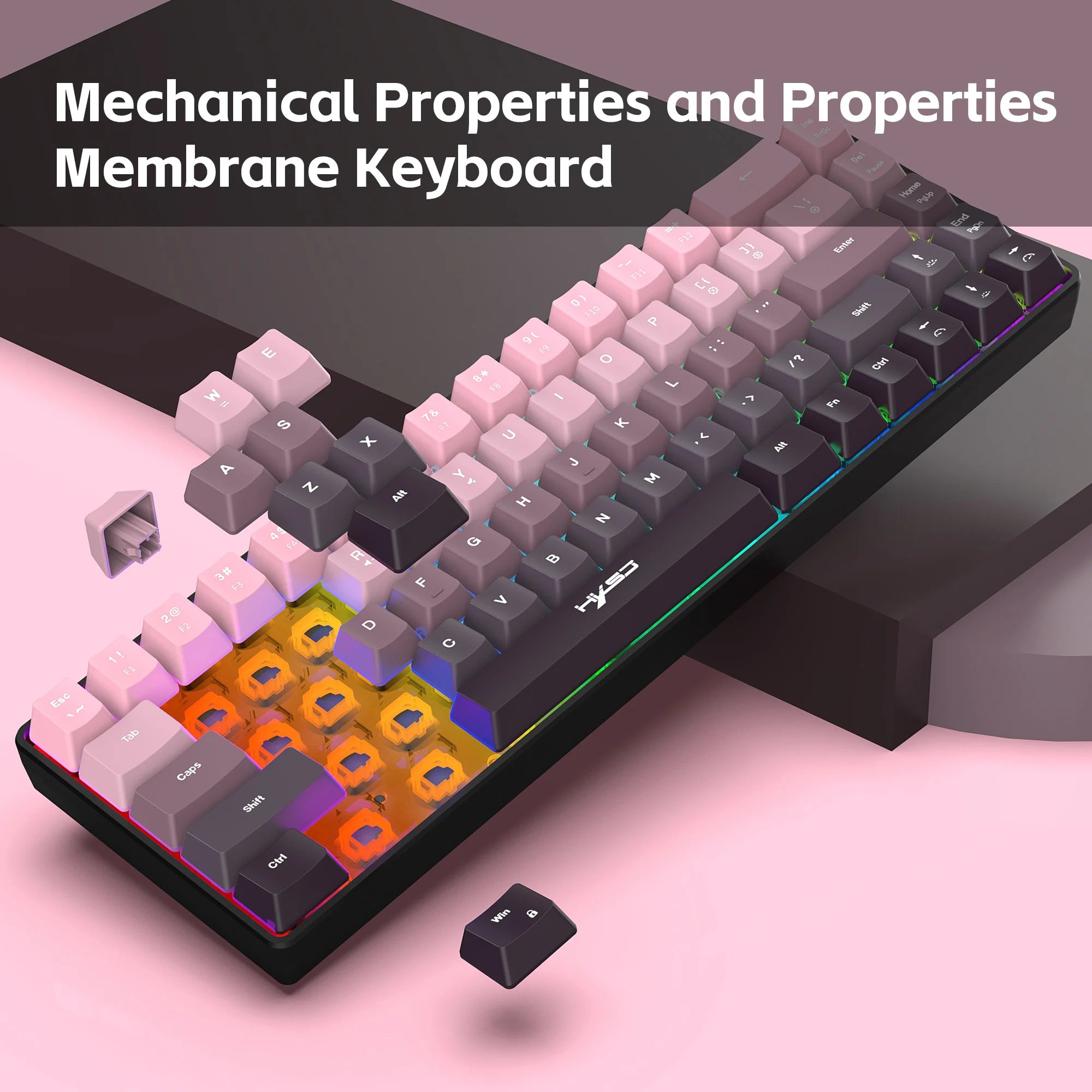 Gaming Keyboard, Ergonomic Keyboard USB Cable Wired Gradient Keyboard with RGB Backlit Film 68 Key Compact