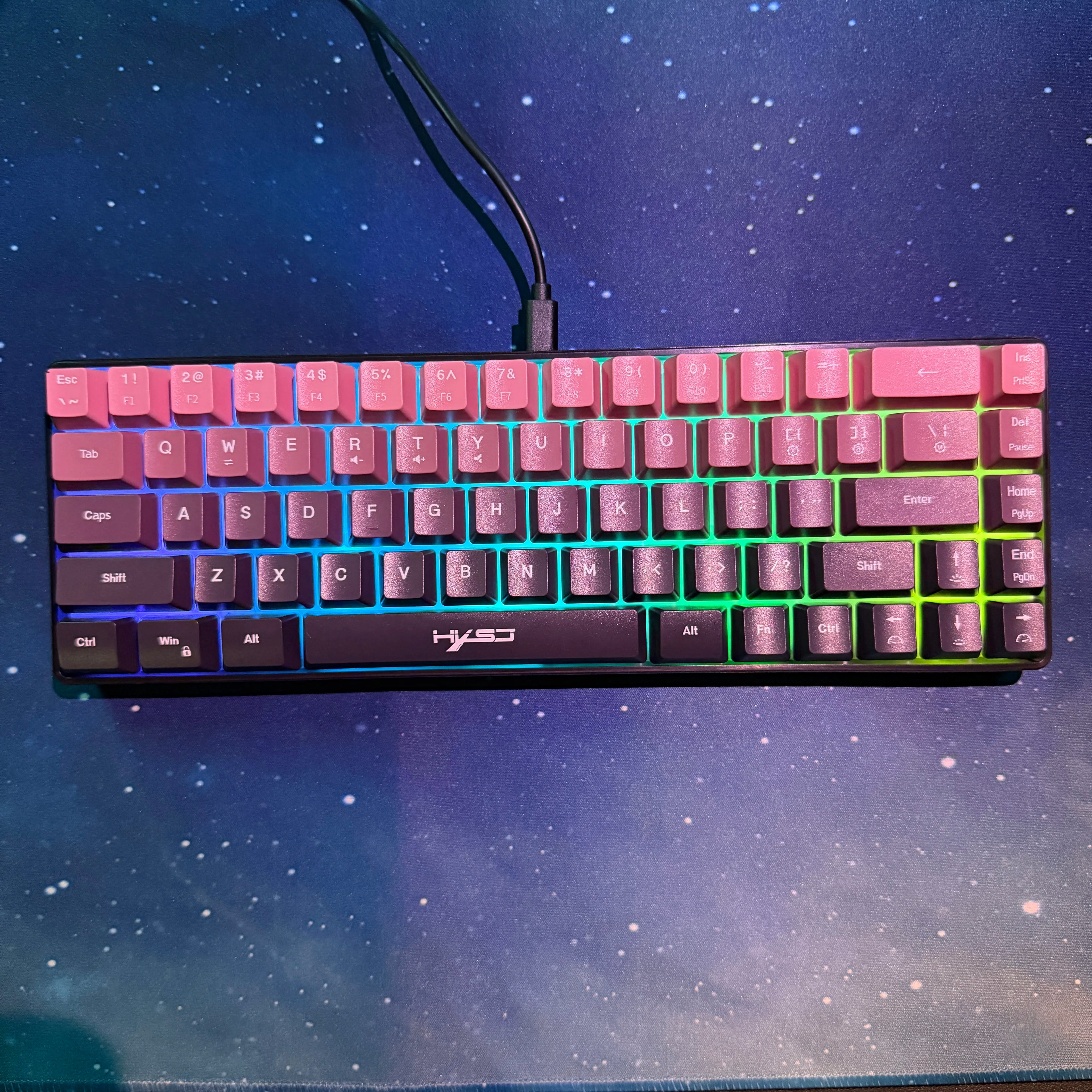 Gaming Keyboard, Ergonomic Keyboard USB Cable Wired Gradient Keyboard with RGB Backlit Film 68 Key Compact