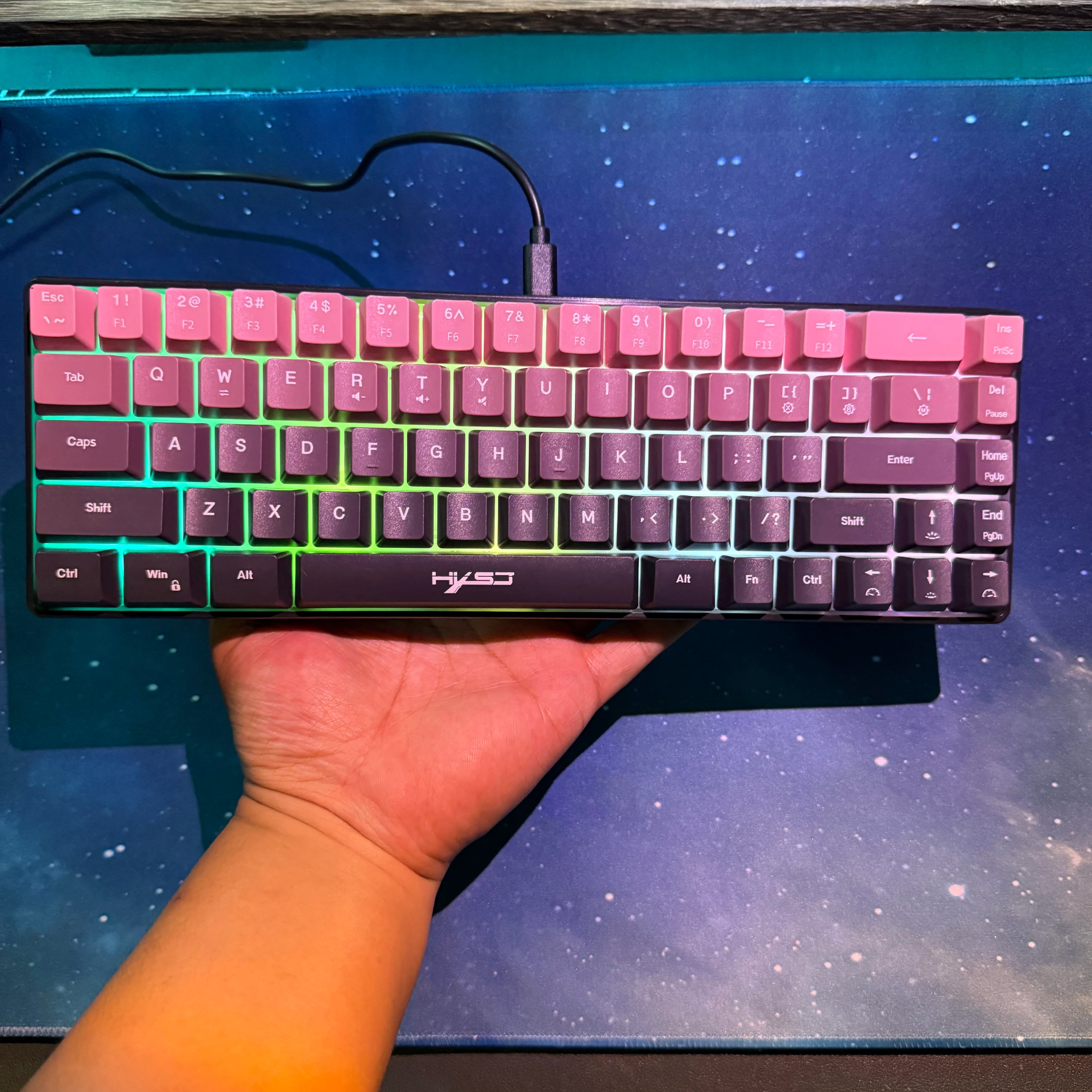 Gaming Keyboard, Ergonomic Keyboard USB Cable Wired Gradient Keyboard with RGB Backlit Film 68 Key Compact