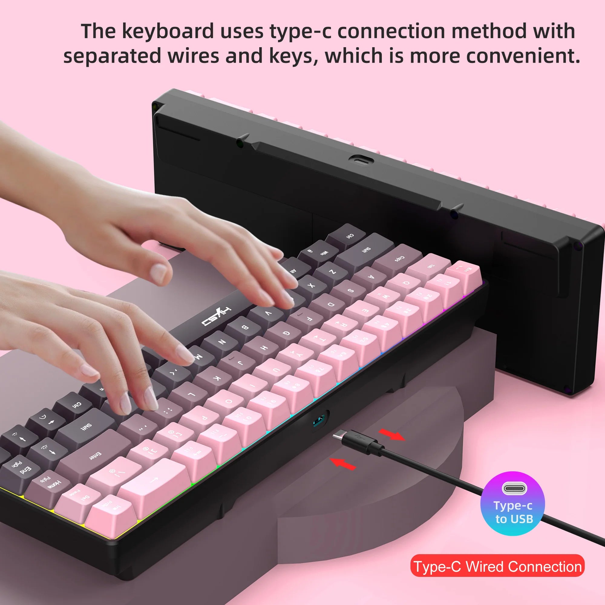 Gaming Keyboard, Ergonomic Keyboard USB Cable Wired Gradient Keyboard with RGB Backlit Film 68 Key Compact