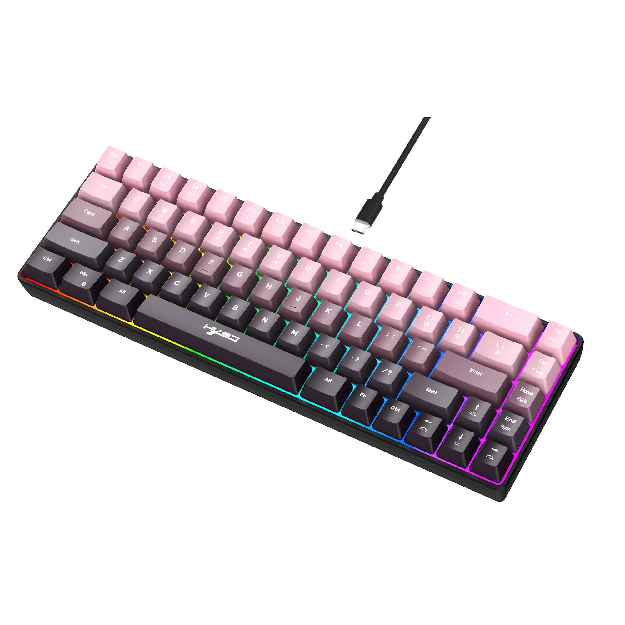 Gaming Keyboard, Ergonomic Keyboard USB Cable Wired Gradient Keyboard with RGB Backlit Film 68 Key Compact