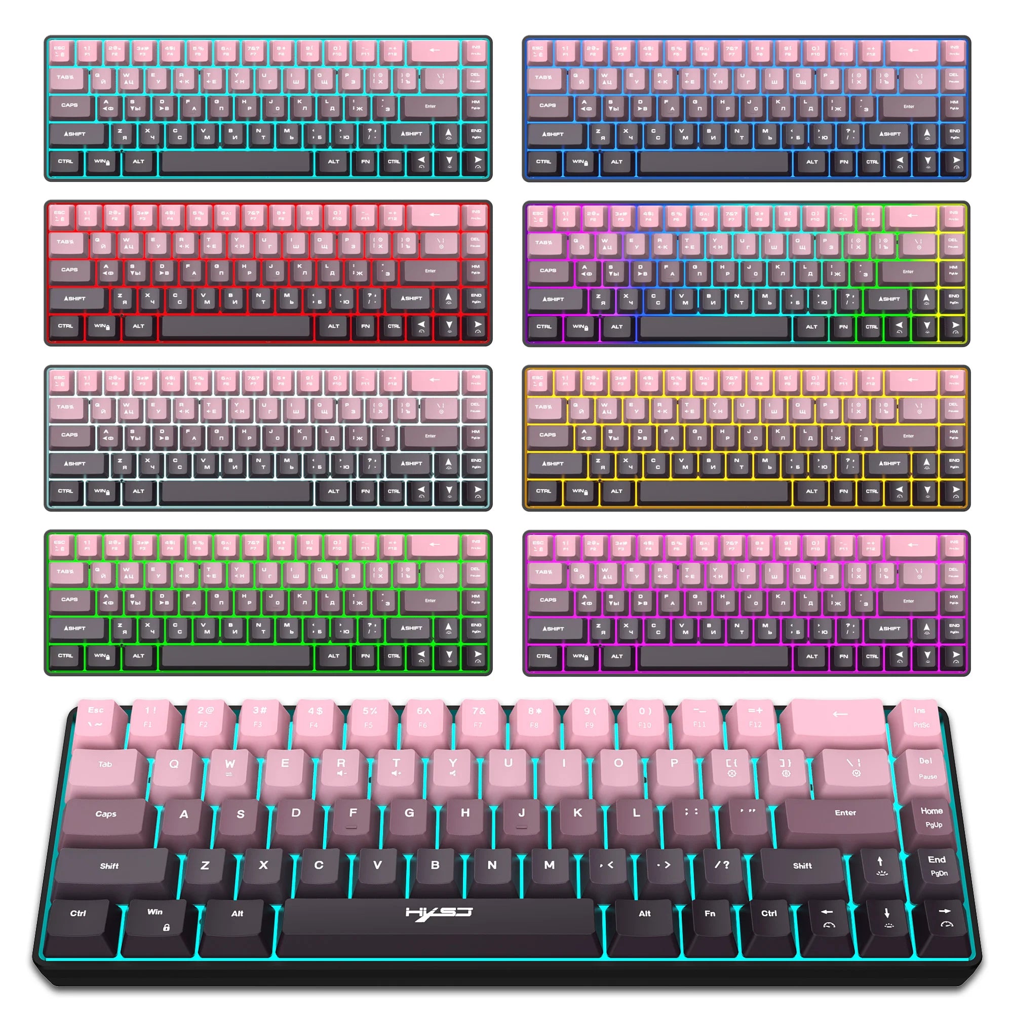 Gaming Keyboard, Ergonomic Keyboard USB Cable Wired Gradient Keyboard with RGB Backlit Film 68 Key Compact