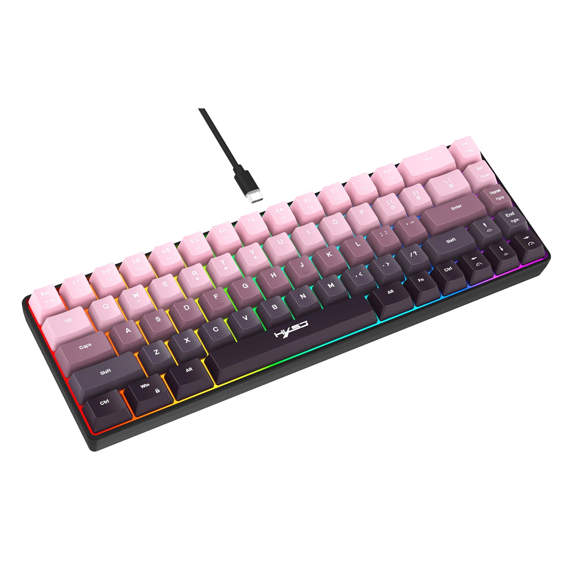 Gaming Keyboard, Ergonomic Keyboard USB Cable Wired Gradient Keyboard with RGB Backlit Film 68 Key Compact
