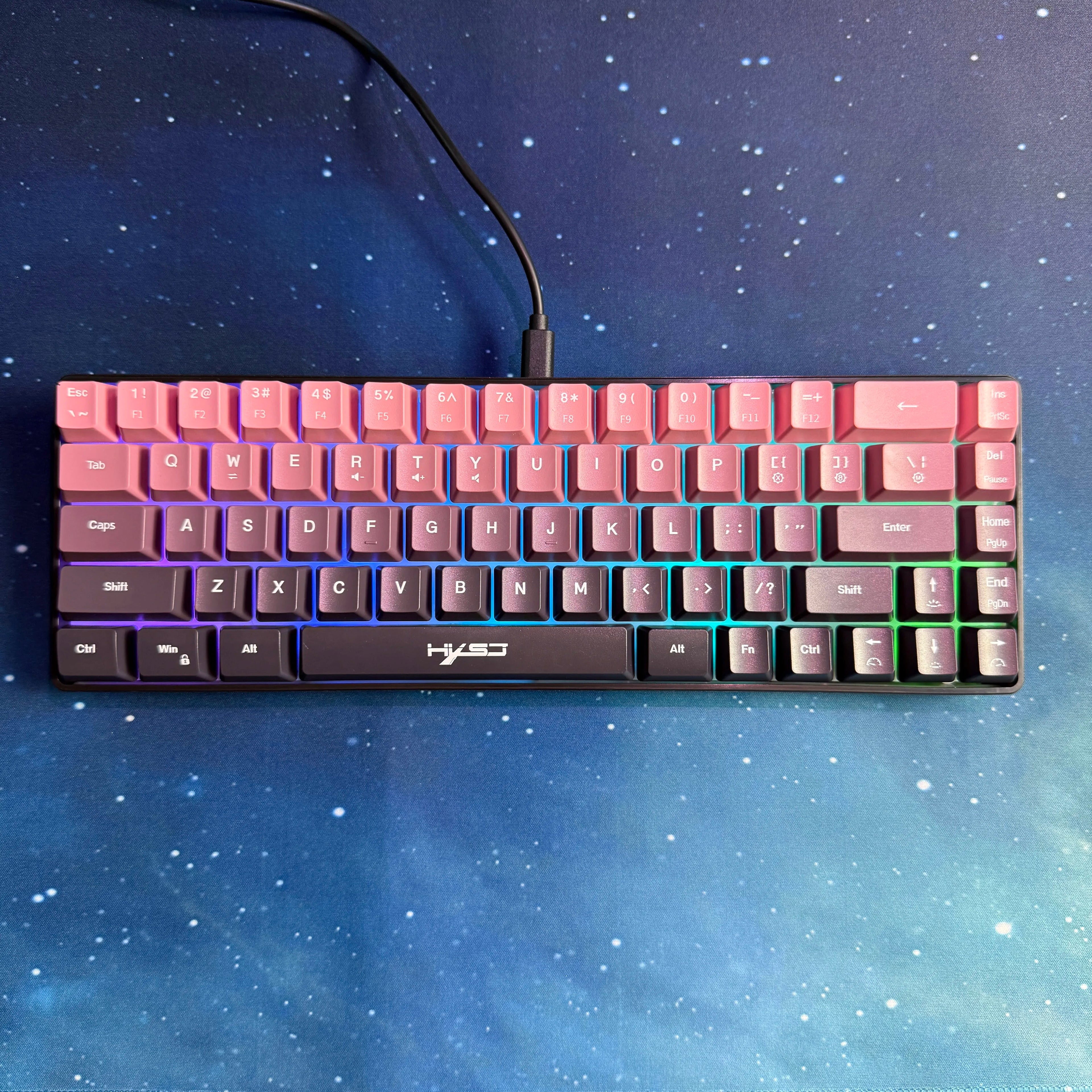 Gaming Keyboard, Ergonomic Keyboard USB Cable Wired Gradient Keyboard with RGB Backlit Film 68 Key Compact