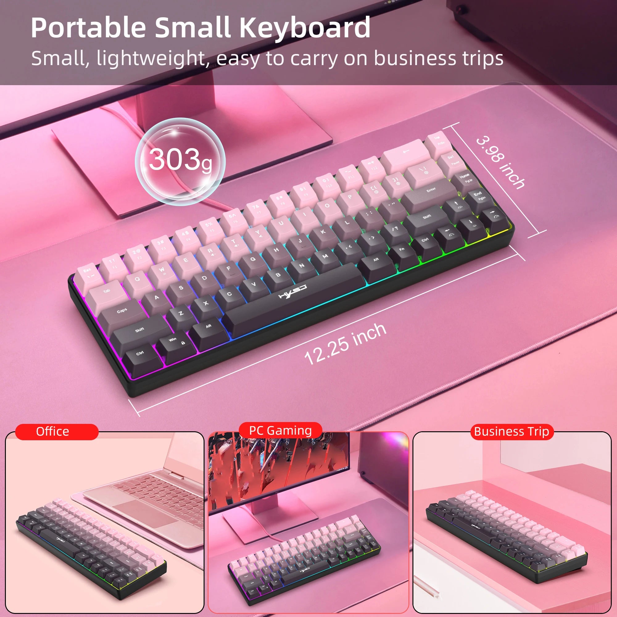 Gaming Keyboard, Ergonomic Keyboard USB Cable Wired Gradient Keyboard with RGB Backlit Film 68 Key Compact