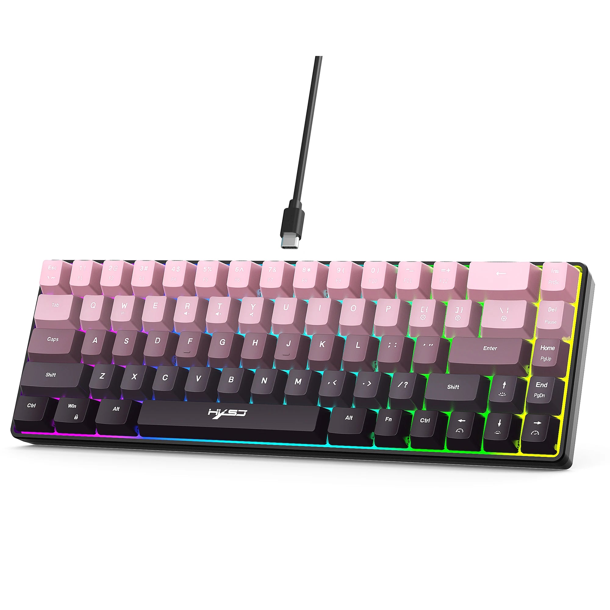 Gaming Keyboard, Ergonomic Keyboard USB Cable Wired Gradient Keyboard with RGB Backlit Film 68 Key Compact