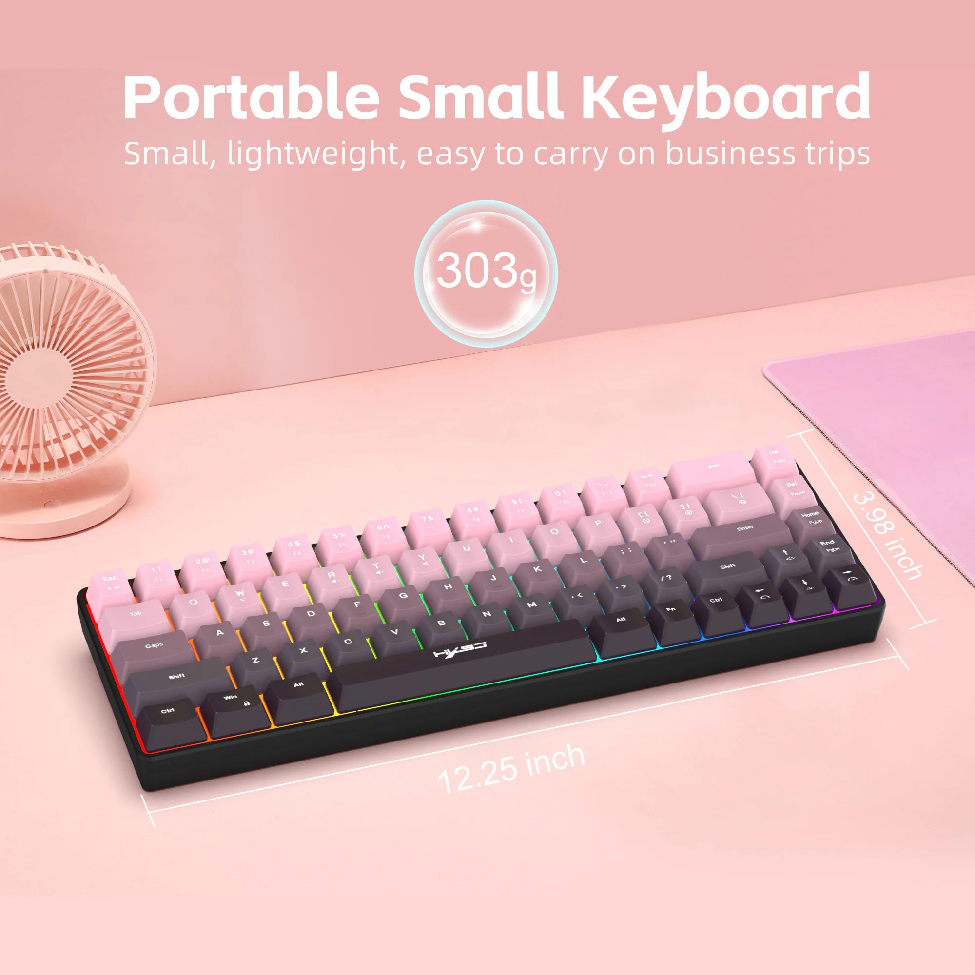 Gaming Keyboard, Ergonomic Keyboard USB Cable Wired Gradient Keyboard with RGB Backlit Film 68 Key Compact