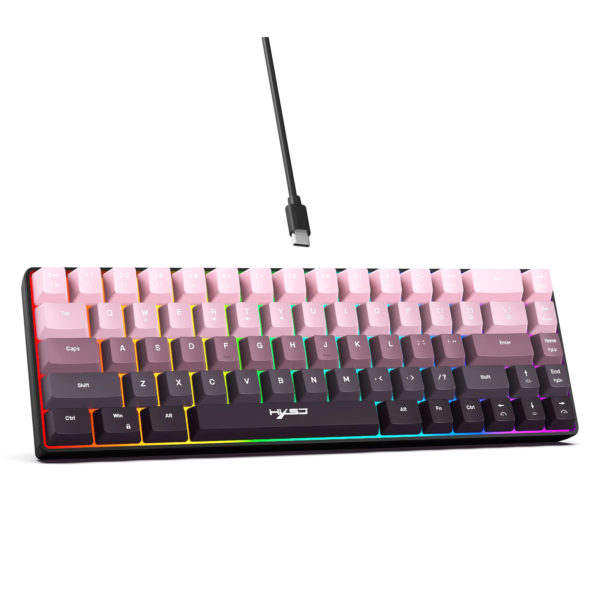 Gaming Keyboard, Ergonomic Keyboard USB Cable Wired Gradient Keyboard with RGB Backlit Film 68 Key Compact