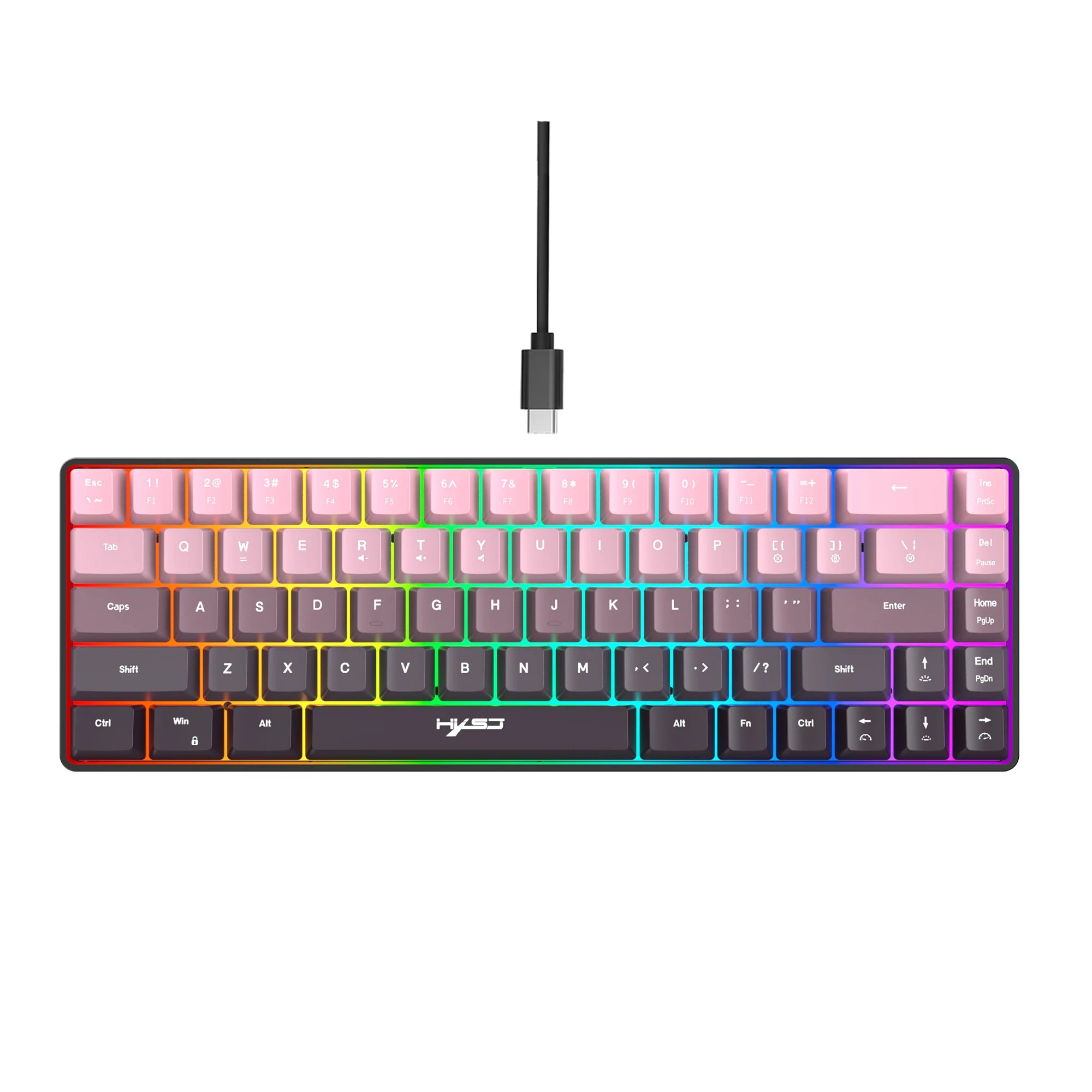 Gaming Keyboard, Ergonomic Keyboard USB Cable Wired Gradient Keyboard with RGB Backlit Film 68 Key Compact