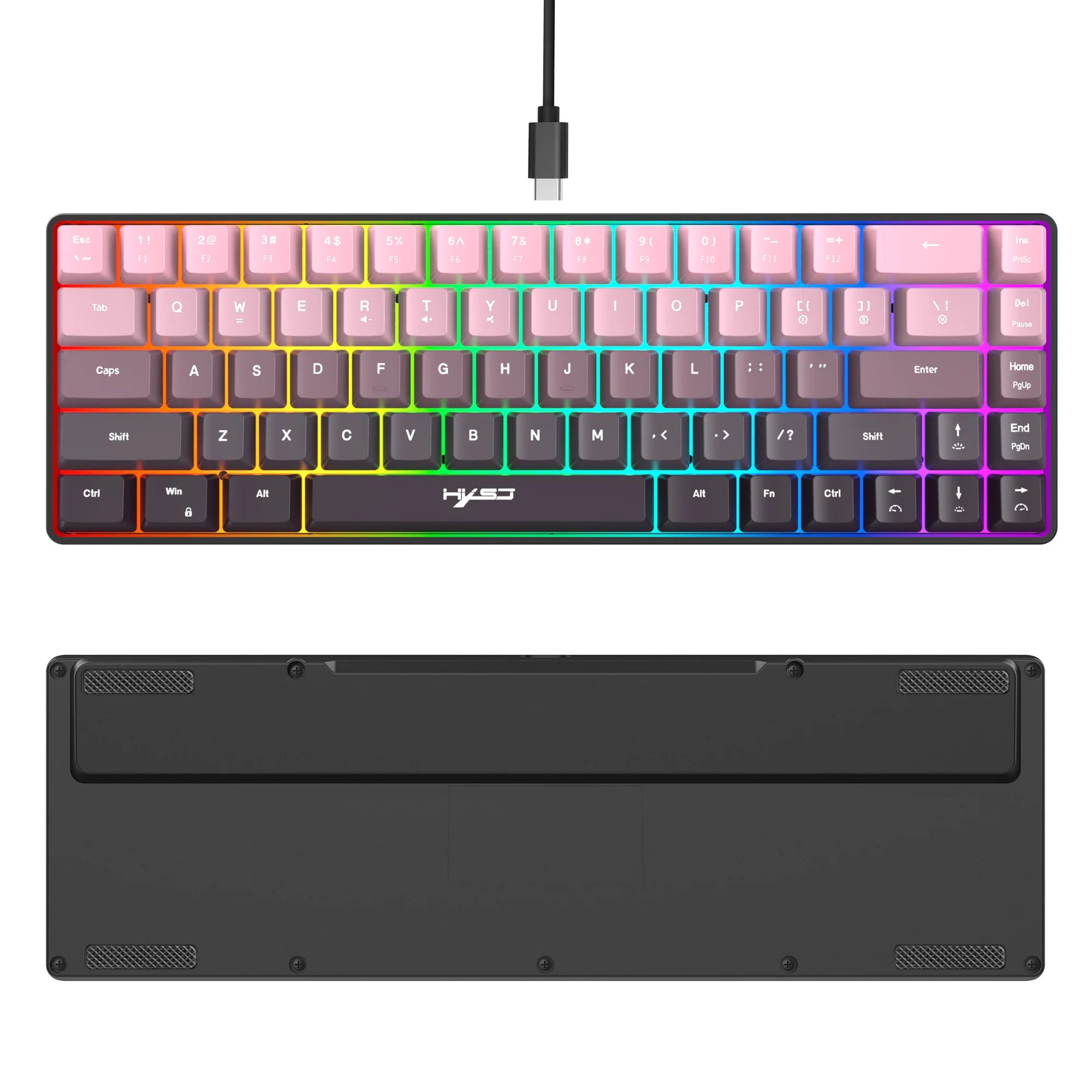 Gaming Keyboard, Ergonomic Keyboard USB Cable Wired Gradient Keyboard with RGB Backlit Film 68 Key Compact