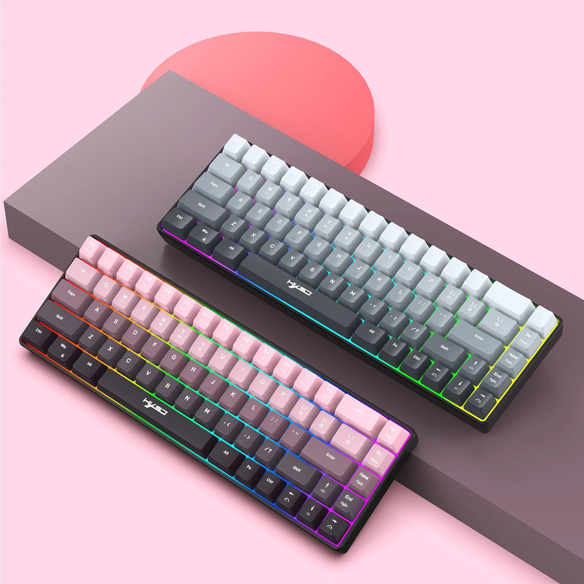 Gaming Keyboard, Ergonomic Keyboard USB Cable Wired Gradient Keyboard with RGB Backlit Film 68 Key Compact