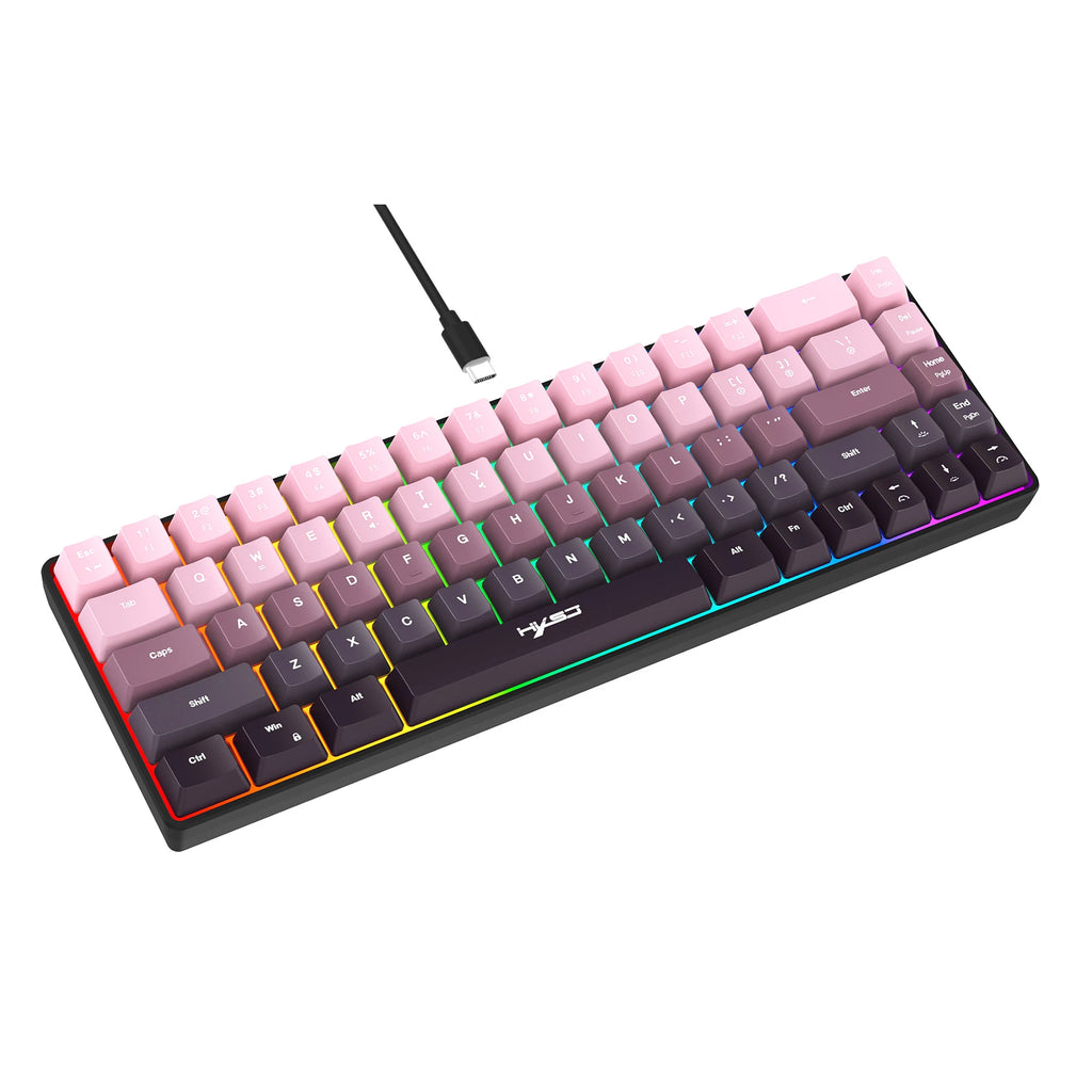 Gaming Keyboard, Ergonomic Keyboard USB Cable Wired Gradient Keyboard with RGB Backlit Film 68 Key Compact