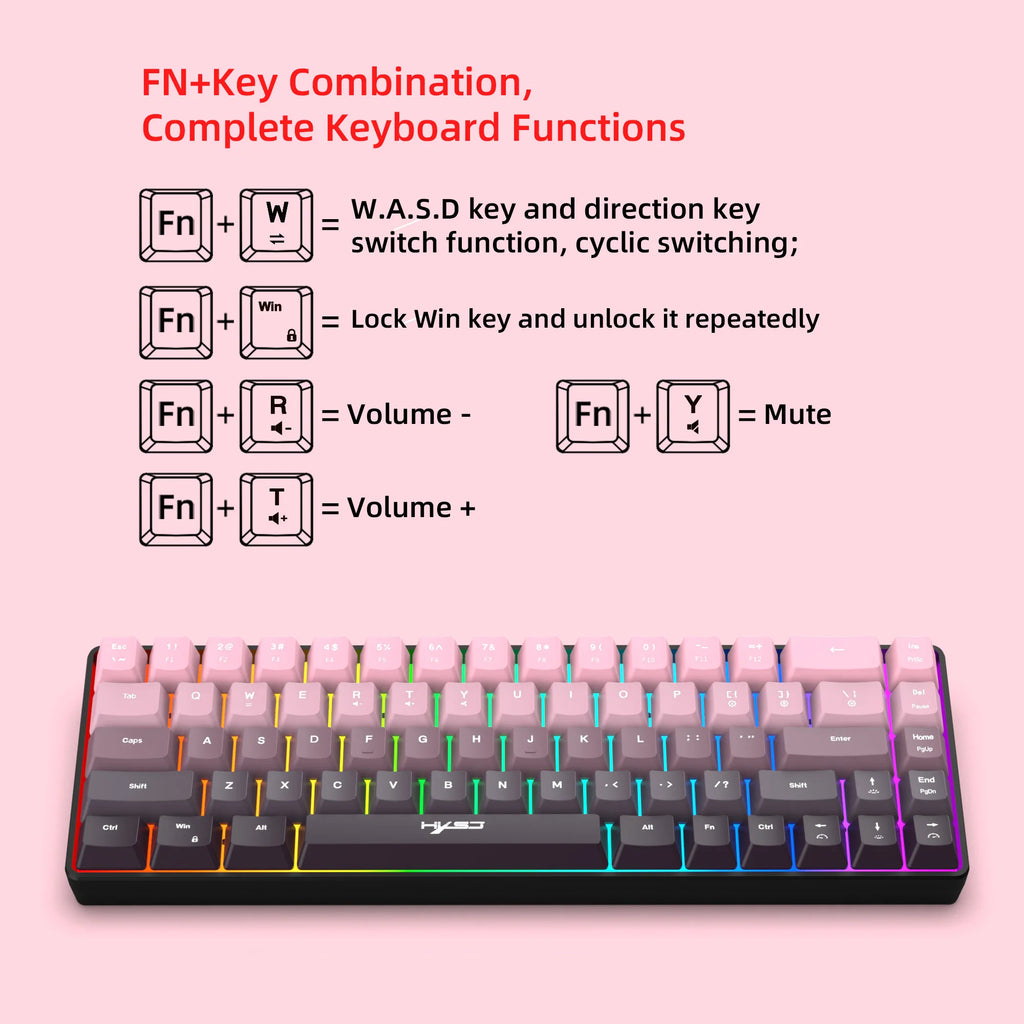 Gaming Keyboard, Ergonomic Keyboard USB Cable Wired Gradient Keyboard with RGB Backlit Film 68 Key Compact